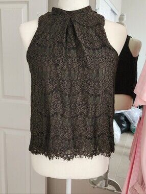 New York & Company Olive Lace High-Neck Tank